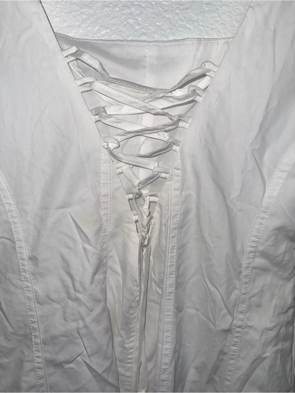 Commense White Lace-Up Back V-Neck Midi Dress - Picture 7 of 8
